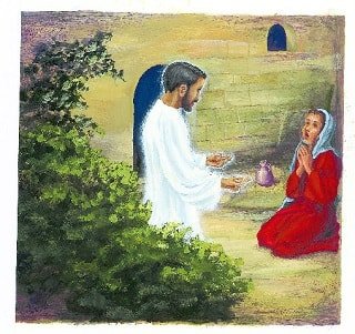 Jesus listening to a woman pray